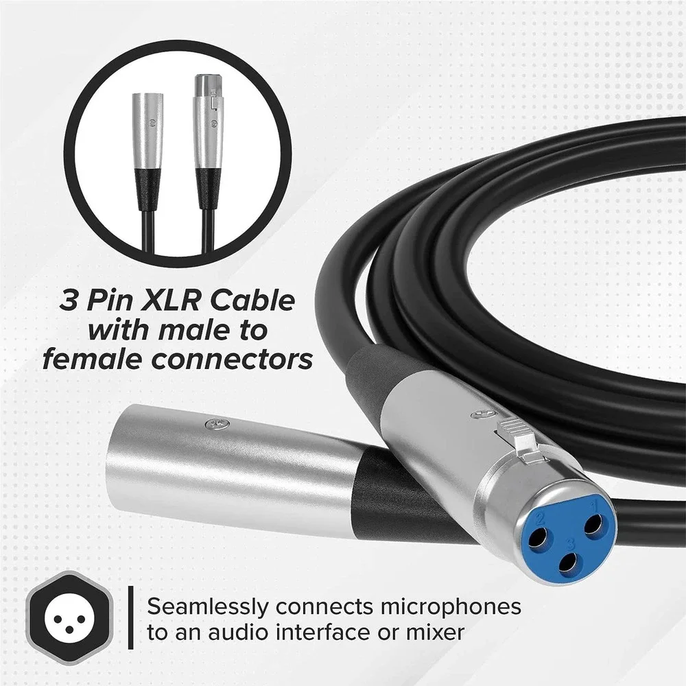 XLR Male to XLR Female Microphone Extension Cable - 6mm Cable with 3P
